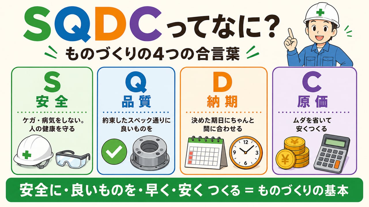 SQDCの4要素:S=安全、Q=品質、D=納期、C=原価