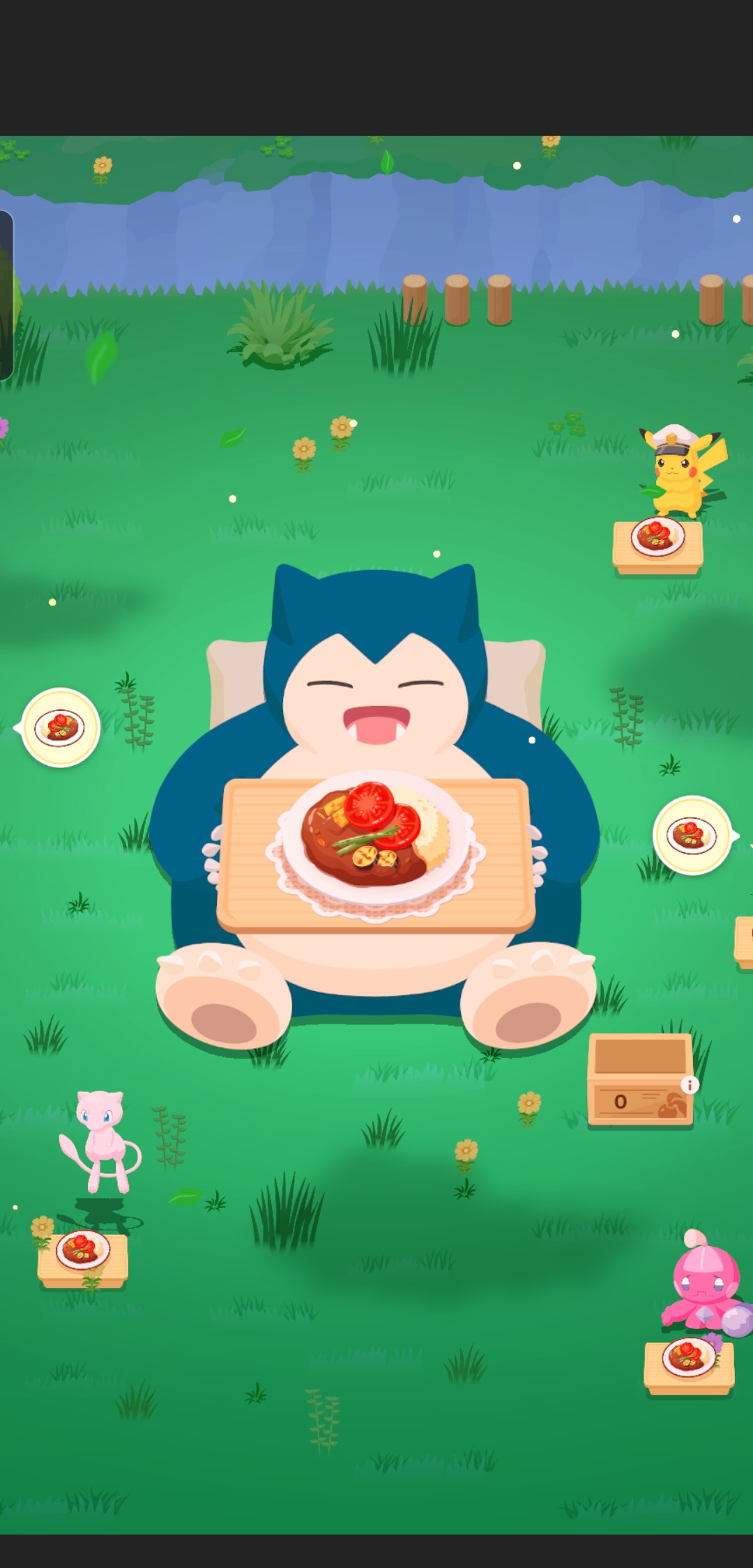 カビゴンが料理をおなかの前で抱えているゲーム画面