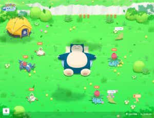 朝のリサーチ結果。カビゴンのまわりでポケモンたちが眠っている(アプリの共有画像)